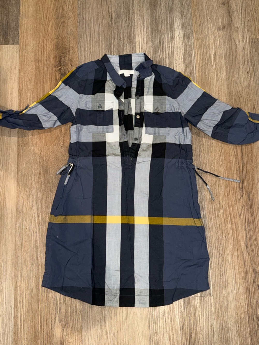 Burberry Children Navy & Light Gray Check Shirt Dress